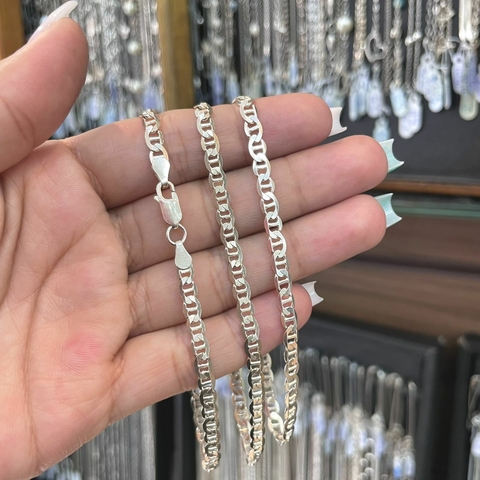 Pulseira Piastrine Tampa de Latinha 4mm 21cm Prata Italiana 925