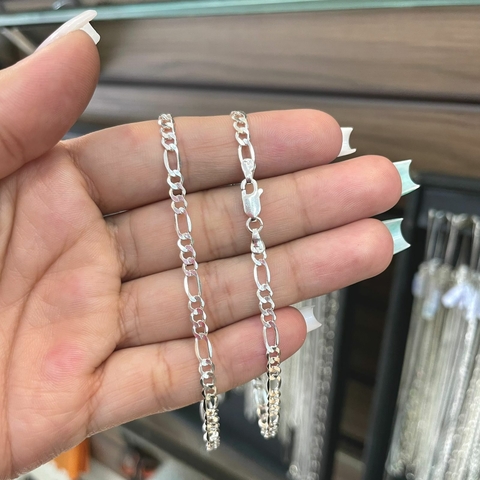 Pulseira 3 por 1 4mm 20,5cm Prata Italiana 925