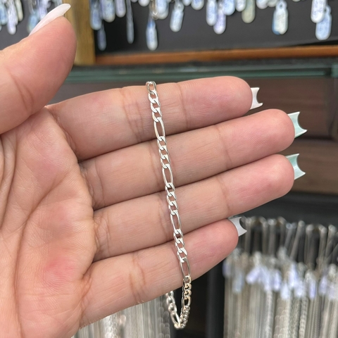 Pulseira 3 por 1 3mm 20cm Prata Italiana 925