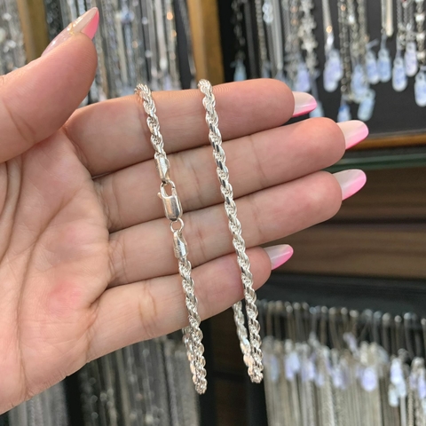 Pulseira Cordão Baiano 3mm 20cm Prata Italiana 925