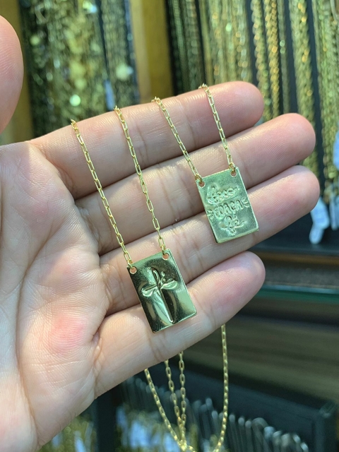 Escapulário Cartie 60cm Foco Força Fé Banhado a Ouro 18K