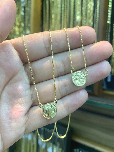 Escapulário Veneziana 60cm São Bento Banhado a Ouro 18K