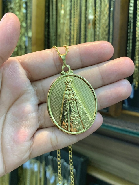 Pingente Nossa Senhora Aparecida 4X3cm Banhado a Ouro 18K
