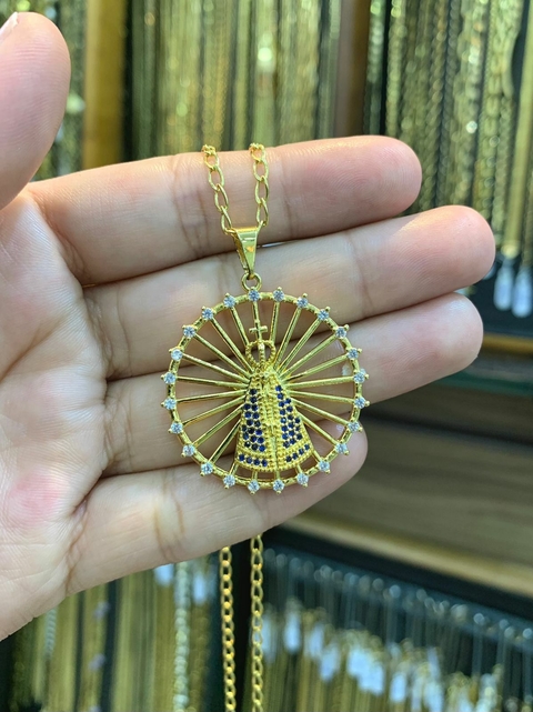 Pingente Nossa Senhora Aparecida 3X3cm Banhado a Ouro 18K