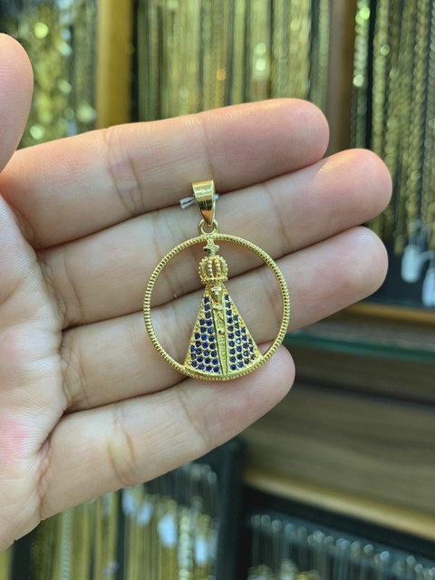 Pingente Nossa Senhora Aparecida 2,7X2,7cm Banhado a Ouro 18K