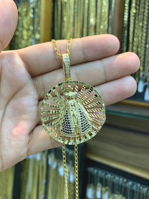 Pingente Nossa Senhora Aparecida 4X4cm Banhado a Ouro 18K