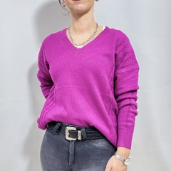 Sweater cuello V trenzas - comprar online