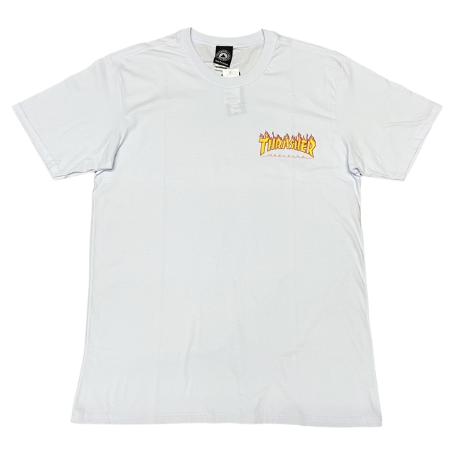 Camiseta Thrasher Flame Logo Button Branca Camiseta Thrasher Flame Logo Button Branca