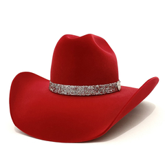 CHAPÉU COUNTRY AVELUDADO VERMELHO FAIXA BRILHANTE - comprar online