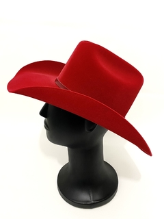 Chapéu Country Vermelho Aveludado Faixa de Couro na internet