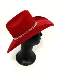 CHAPÉU COUNTRY DIAMANTE VERMELHO AVELUDADO - loja online