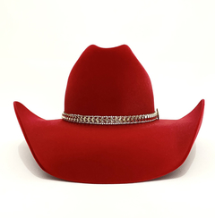 CHAPÉU COUNTRY AVELUDADO VERMELHO SETAS COM STRASS