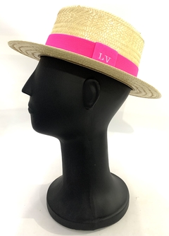 CHAPÉU PARIS FEMININO PALHA FAIXA NEON ROSA COM INICIAIS - comprar online