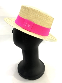 CHAPÉU PARIS FEMININO PALHA FAIXA NEON ROSA COM INICIAIS na internet