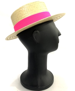 CHAPÉU PARIS FEMININO PALHA FAIXA NEON ROSA COM INICIAIS - Força Feminina
