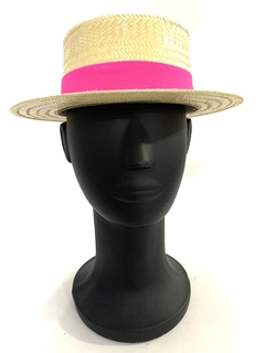 CHAPÉU PARIS FEMININO PALHA FAIXA NEON ROSA COM INICIAIS - loja online