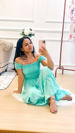 Vestido midi cor azul turquesa - comprar online