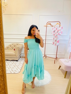Vestido midi cor azul turquesa - Shop Monelle