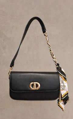 Bolsa Feminina Transversal / Ombro Preta com Lenço Decorativo
