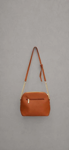 Bolsa Transversal Feminina Caramelo com Detalhes em Corrente Dourada - June Online