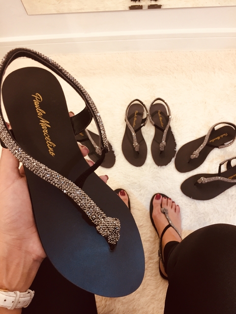 Rasteirinha em Couro ônix preto