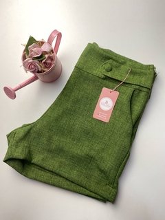 Short em Linho com Bolso Verde Militar