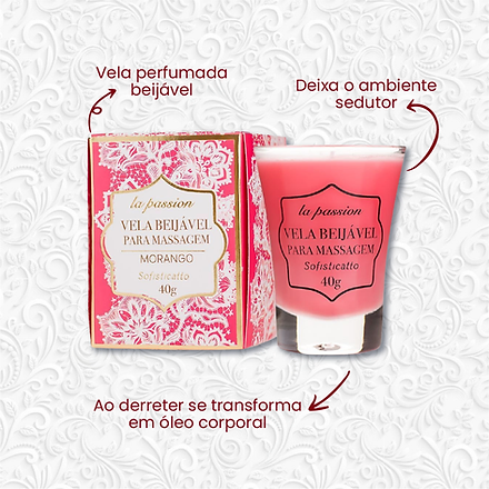 Vela Beijável para Massagem La Passion - Morango e Baunilha