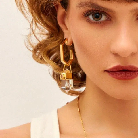Meia argola 2 em 1 Banhada a ouro 18k