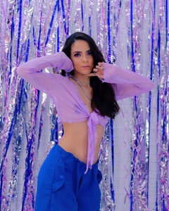 Cropped manga longa frufru tule - comprar online