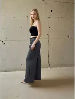 Calça alfaitaria renda cós wide leg chumbo