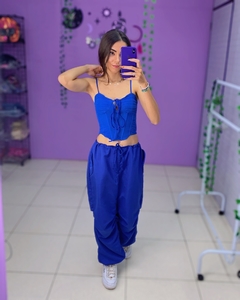 Calça parachutes cordão tactel azul - BY Famelli