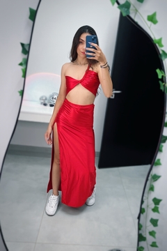 Conjunto grécia cetim perolado vermelho