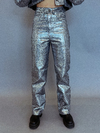 Calça shine jeans laminada prata