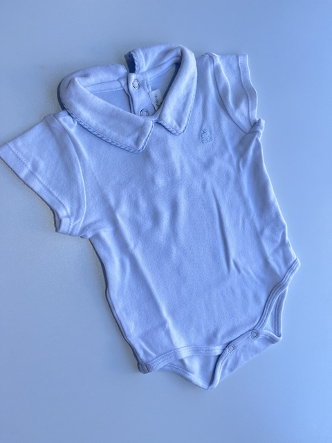 Body blanco y celeste con cuello Babycottons 6m (157)