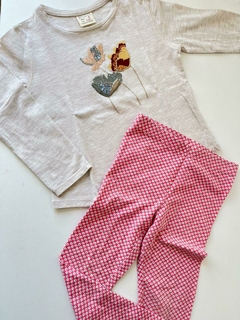 Remera ml gris flores Zara t5a (303)