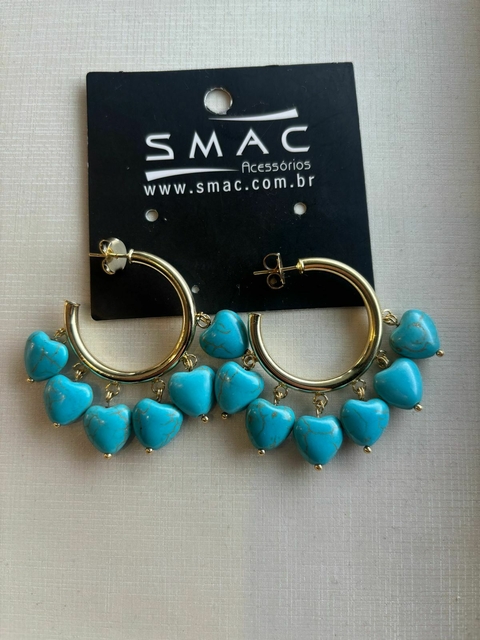 Brinco argola boho turquesa