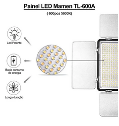 Imagem do Led Vídeo Mamen Km-600 Pró C/ Bandoor + Fonte + Controle