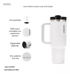 VASO TERMICO DE ACERO CON BOMBILLA 1200CC SKORA - JLSHOP