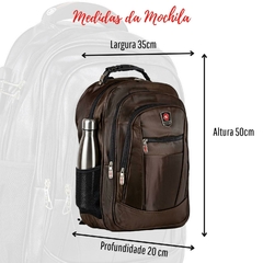 Mochila Unissex Impermeável Notebook com Encaixe USB 25 Litros Preta Black - Velkro Shop