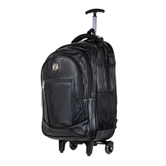 Mochila Executiva Rodinha Carrinho Couro Unissex Antifurto Notebook 50 Litros Entrada USB Preta