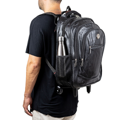 Imagem do Mochila Executiva Rodinha Carrinho Couro Unissex Antifurto Notebook 50 Litros Entrada USB Preta