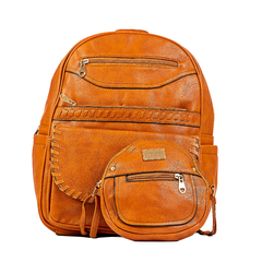 Kit Bolsa Mochila Feminina Couro Envernizado Marrom Claro Light Brown + Bolsa Transversal Oval