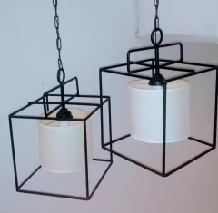 Colgante canasto cubo de 2 luces con pantalla