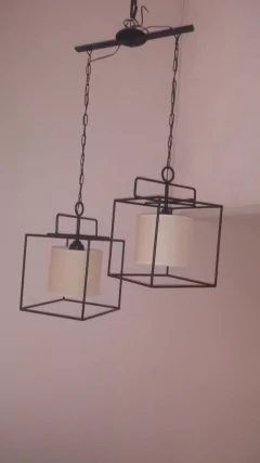 Colgante canasto cubo de 2 luces con pantalla - comprar online