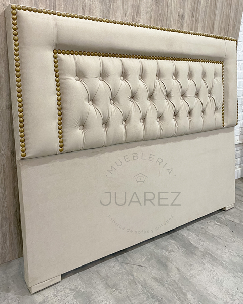 Respaldo de Sommier Regrueso c/tachas y Capitone, Tap. pana c/antimanchas