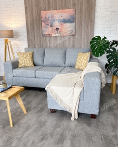 sofá milano 3 cuerpos + butacón, lino gris c/antimanchas - comprar online