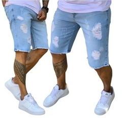 Bermuda Jeans Destroyed Rasgada Azul Claro (Masculiina) - comprar online