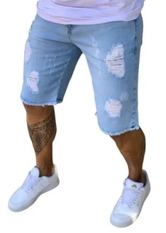 Bermuda Jeans Destroyed Rasgada Azul Claro (Masculiina)