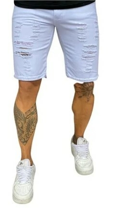 Bermuda Jeans Destroyed Rasgada Branca (Masculina) na internet