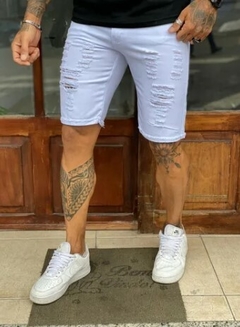 Bermuda Jeans Destroyed Rasgada Branca (Masculina)